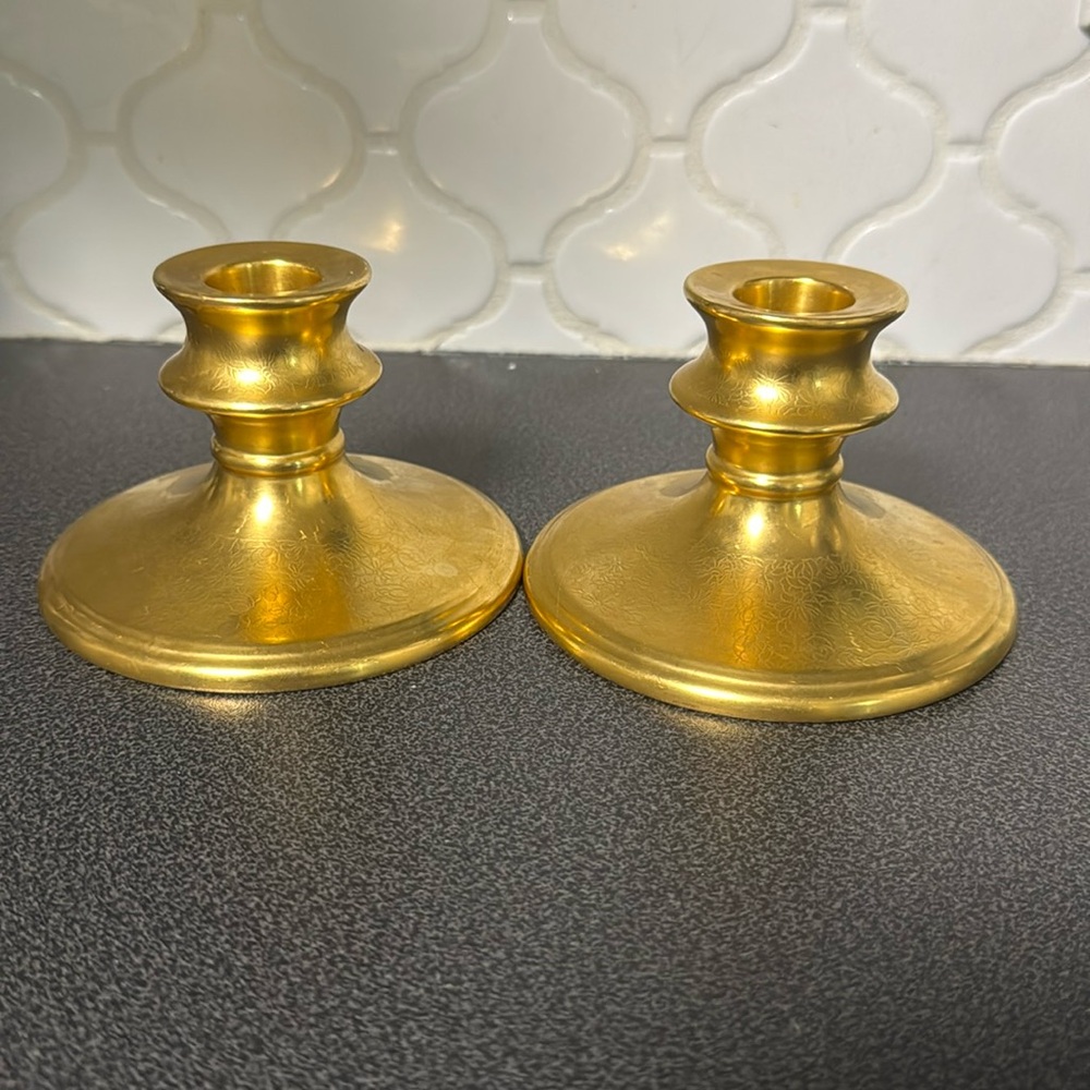 Gold Pickard china candlesticks